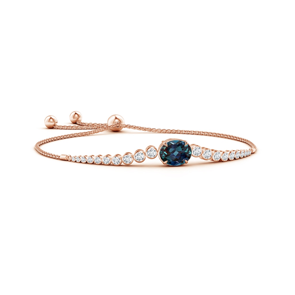 10x8mm Labgrown Oval Lab-Grown Alexandrite Bolo Bracelet with Bezel Diamonds in Rose Gold