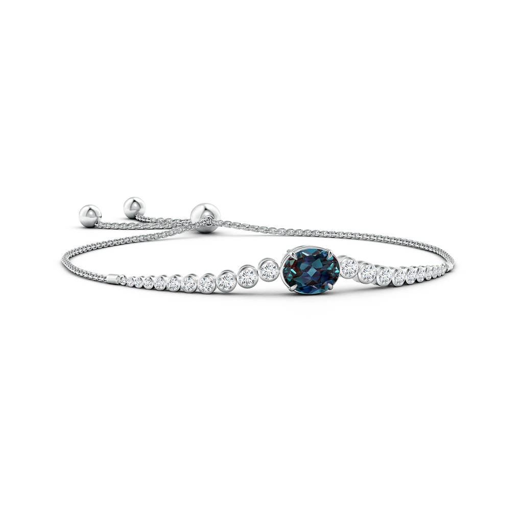 10x8mm Labgrown Oval Lab-Grown Alexandrite Bolo Bracelet with Bezel Diamonds in White Gold