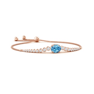 7x5mm Labgrown Oval Lab-Grown Fancy Intense Blue Diamond Bolo Bracelet with Bezel Accents in Rose Gold