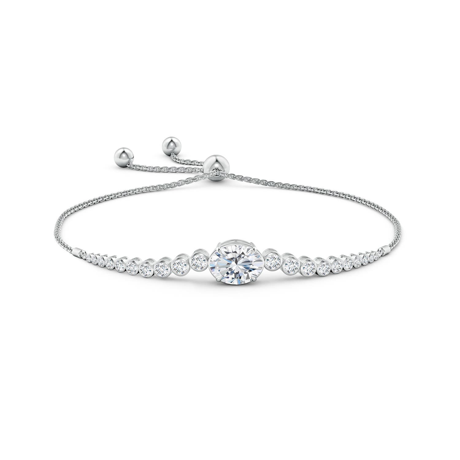7x5mm FGVS Lab-Grown Oval Diamond Bolo Bracelet with Bezel Diamond Accents in White Gold - side 4