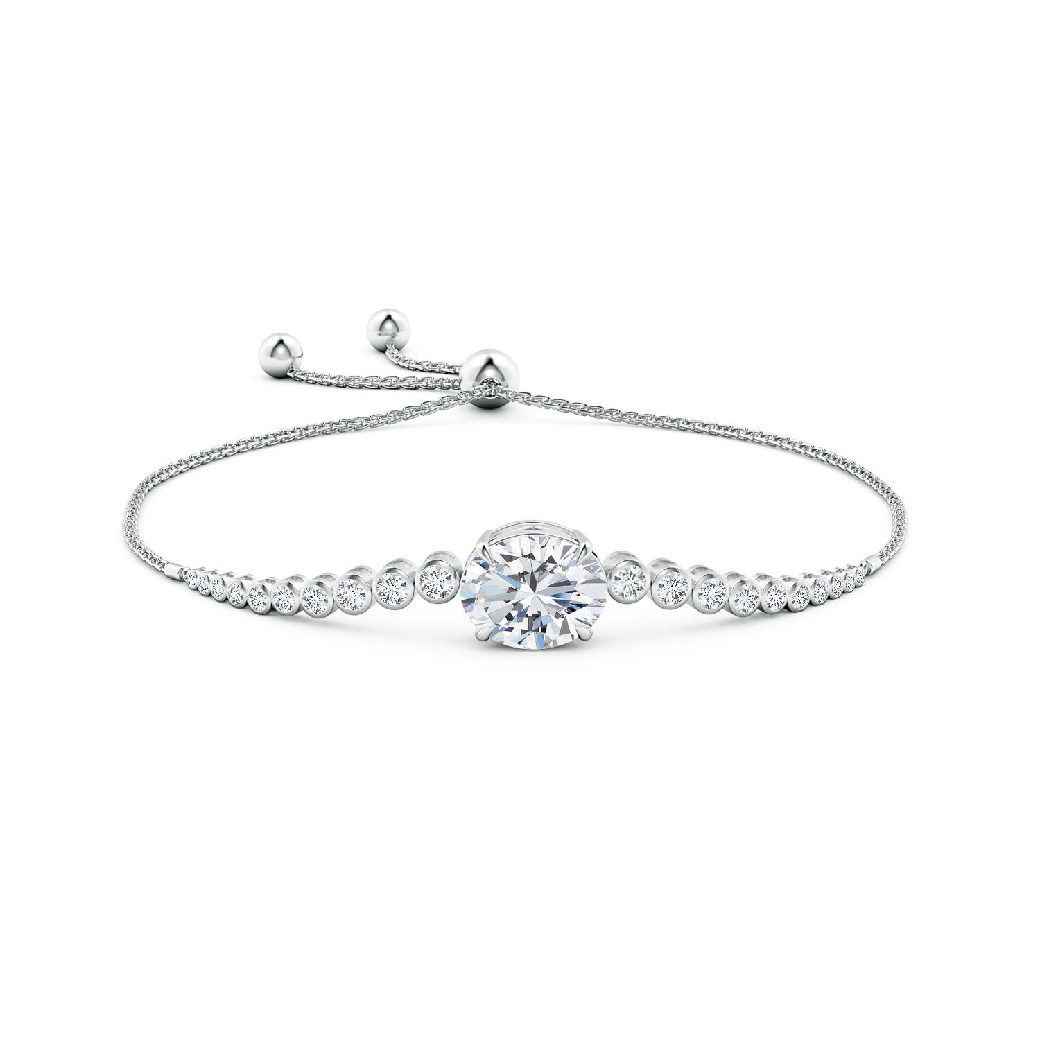 8x6mm FGVS Lab-Grown Oval Diamond Bolo Bracelet with Bezel Diamond Accents in White Gold - side 4