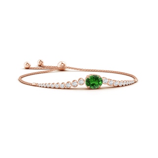 10x8mm Labgrown Lab-Grown Oval Emerald Bolo Bracelet with Bezel Diamonds in Rose Gold
