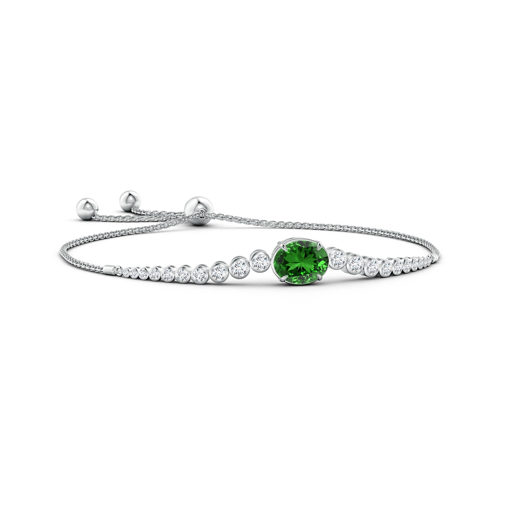 10x8mm Labgrown Lab-Grown Oval Emerald Bolo Bracelet with Bezel Diamonds in White Gold