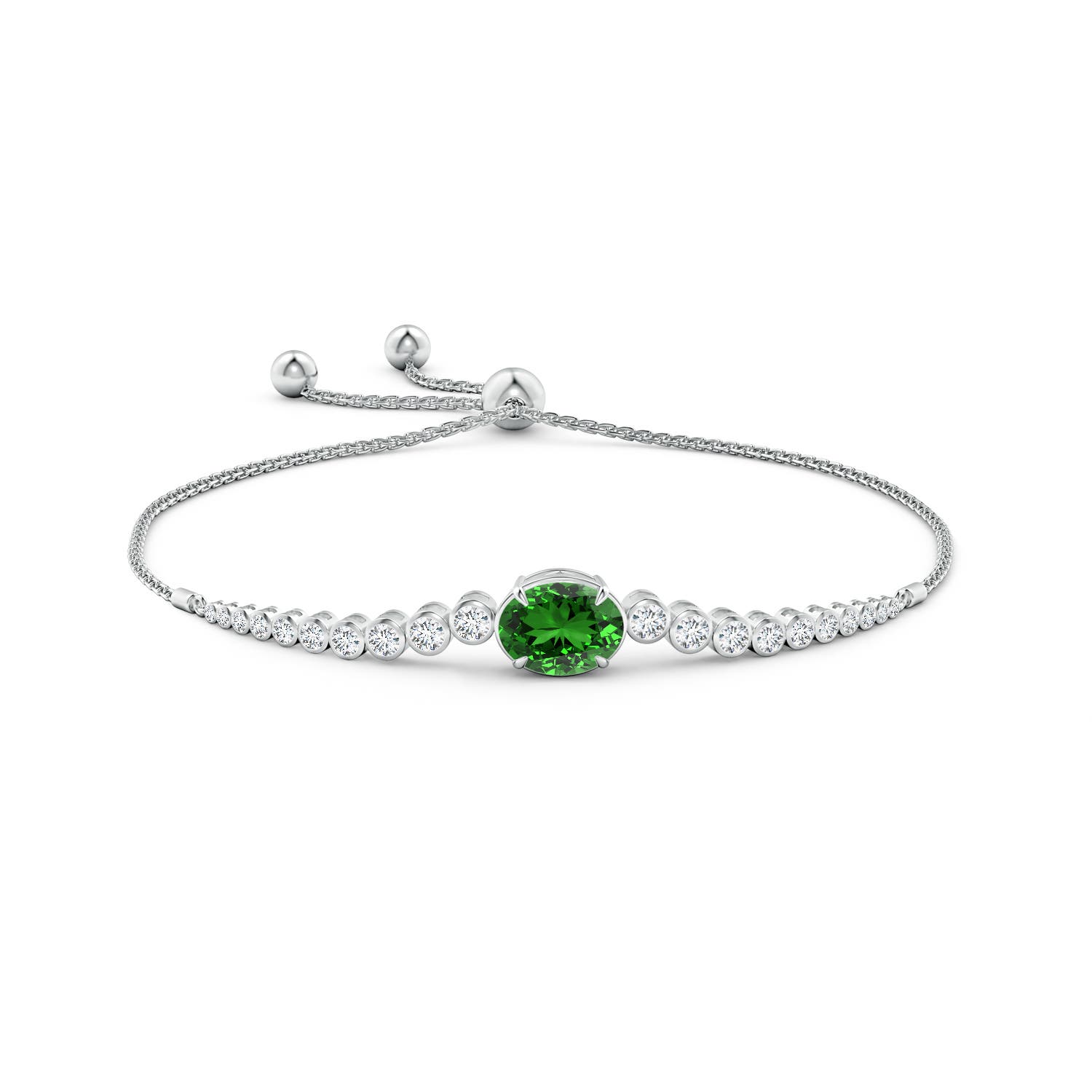 10x8mm Labgrown Lab-Grown Oval Emerald Bolo Bracelet with Bezel Diamonds in White Gold - side 3