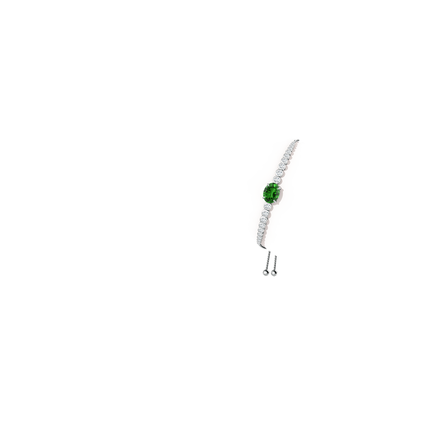 10x8mm Labgrown Lab-Grown Oval Emerald Bolo Bracelet with Bezel Diamonds in White Gold - body_arm