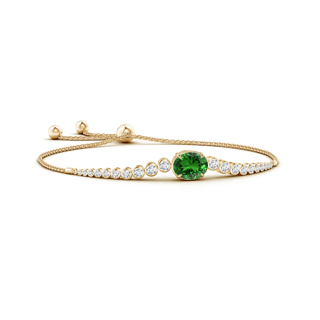 10x8mm Labgrown Lab-Grown Oval Emerald Bolo Bracelet with Bezel Diamonds in Yellow Gold