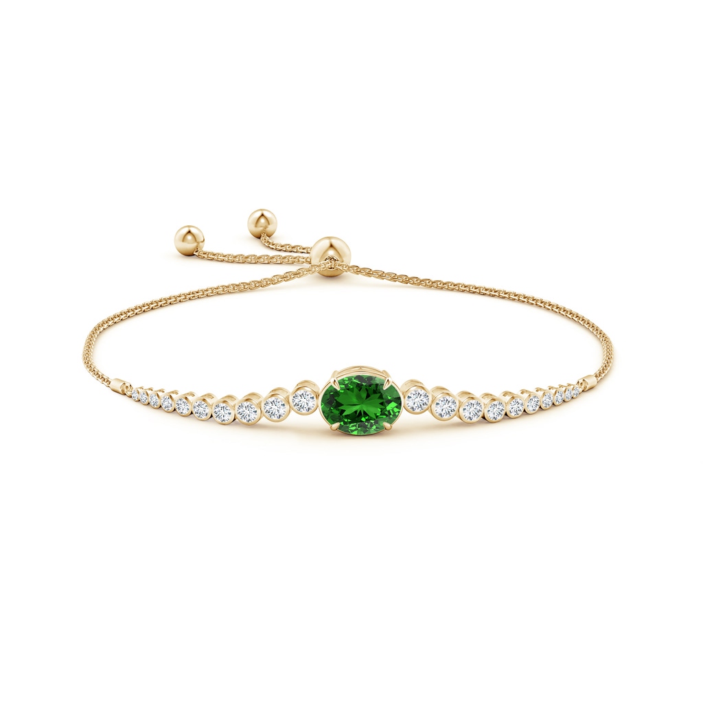 10x8mm Labgrown Lab-Grown Oval Emerald Bolo Bracelet with Bezel Diamonds in Yellow Gold - side 199