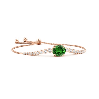 12x10mm Labgrown Lab-Grown Oval Emerald Bolo Bracelet with Bezel Diamonds in 10K Rose Gold