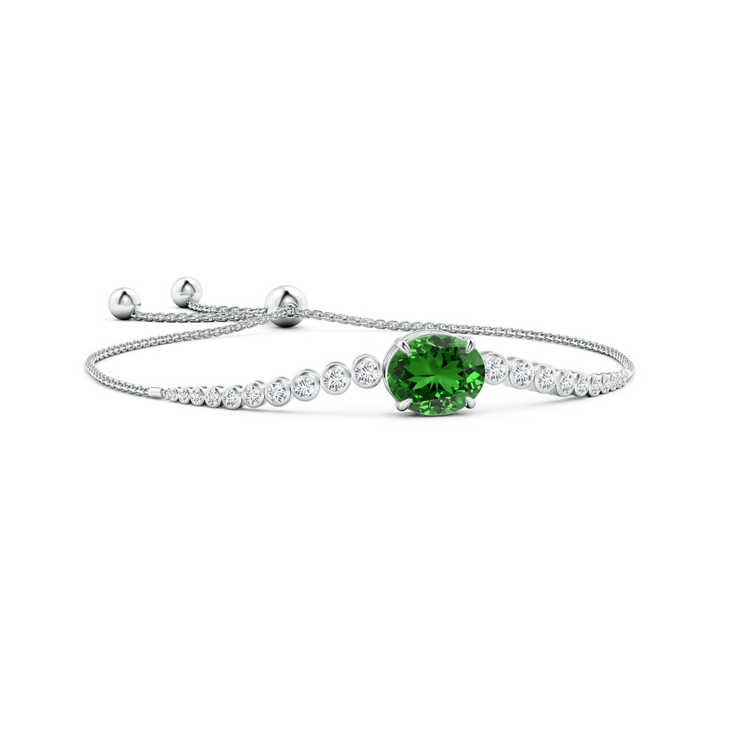12x10mm Labgrown Lab-Grown Oval Emerald Bolo Bracelet with Bezel Diamonds in White Gold