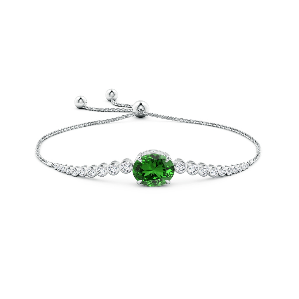 12x10mm Labgrown Lab-Grown Oval Emerald Bolo Bracelet with Bezel Diamonds in White Gold Side 199