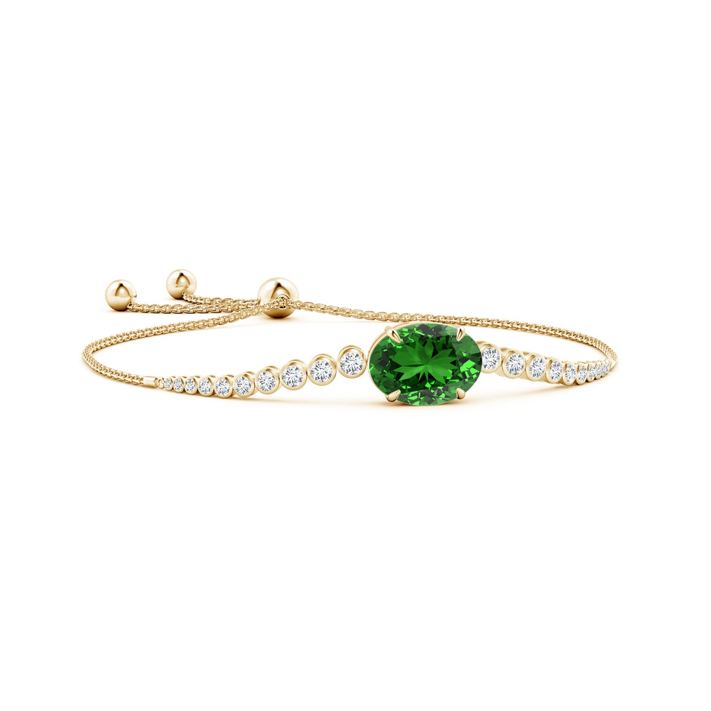 14x10mm Labgrown Lab-Grown Oval Emerald Bolo Bracelet with Bezel Diamonds in 10K Yellow Gold