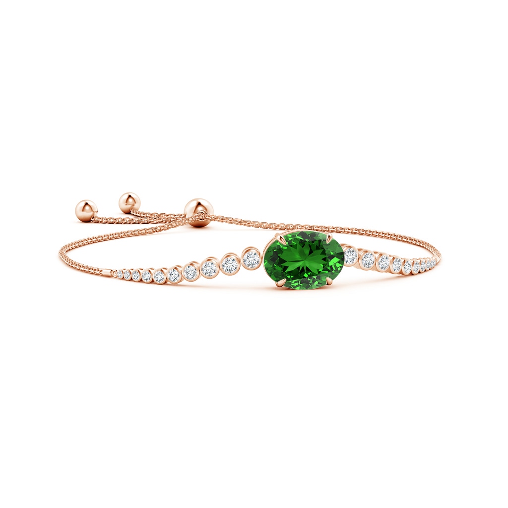 14x10mm Labgrown Lab-Grown Oval Emerald Bolo Bracelet with Bezel Diamonds in 9K Rose Gold
