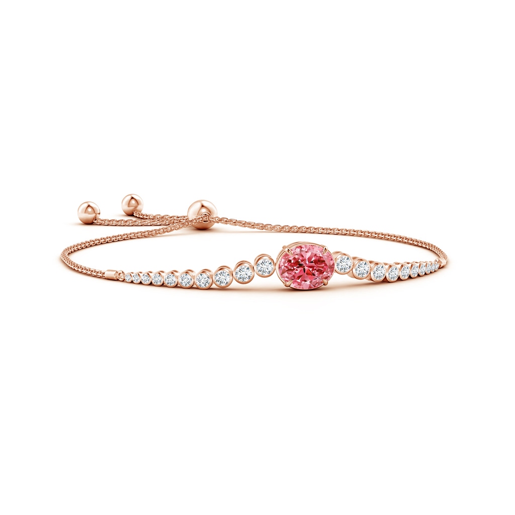 7x5mm Labgrown Oval Lab-Grown Fancy Intense Pink Diamond Bolo Bracelet with Bezel Accents in Rose Gold