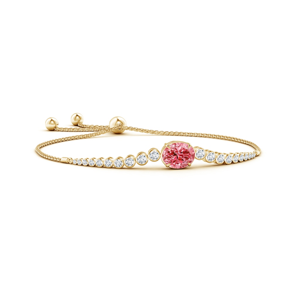 7x5mm Labgrown Oval Lab-Grown Fancy Intense Pink Diamond Bolo Bracelet with Bezel Accents in Yellow Gold