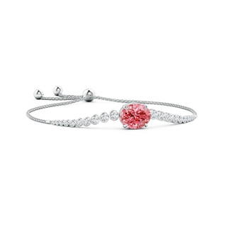 8x6mm Labgrown Oval Lab-Grown Fancy Intense Pink Diamond Bolo Bracelet with Bezel Accents in White Gold