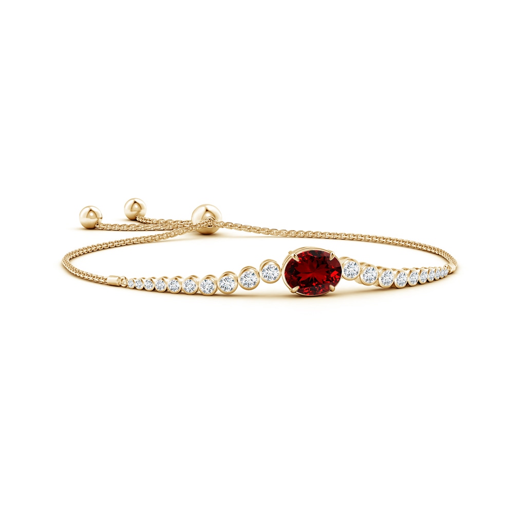 10x8mm Labgrown Lab-Grown Oval Ruby Bolo Bracelet with Bezel Diamonds in Yellow Gold