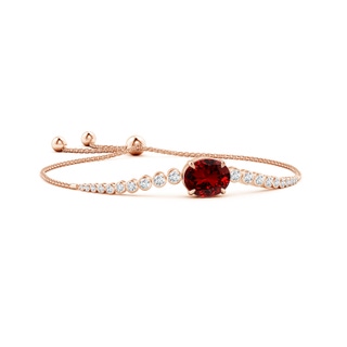 12x10mm Labgrown Lab-Grown Oval Ruby Bolo Bracelet with Bezel Diamonds in 9K Rose Gold