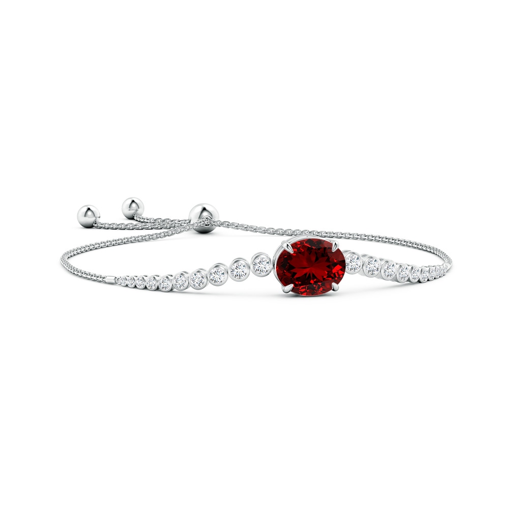 12x10mm Labgrown Lab-Grown Oval Ruby Bolo Bracelet with Bezel Diamonds in White Gold