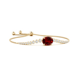 12x10mm Labgrown Lab-Grown Oval Ruby Bolo Bracelet with Bezel Diamonds in Yellow Gold