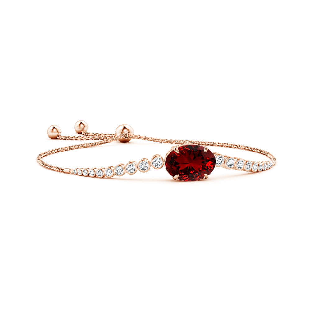 14x10mm Labgrown Lab-Grown Oval Ruby Bolo Bracelet with Bezel Diamonds in 10K Rose Gold