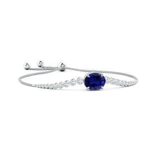 12x10mm Labgrown Lab-Grown Oval Sapphire Bolo Bracelet with Bezel Diamonds in White Gold