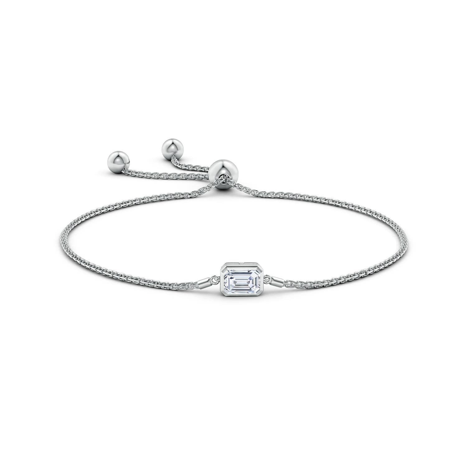 7x5mm FGVS Lab-Grown Horizontally Set Emerald-Cut Diamond Bolo Bracelet in White Gold - side 3