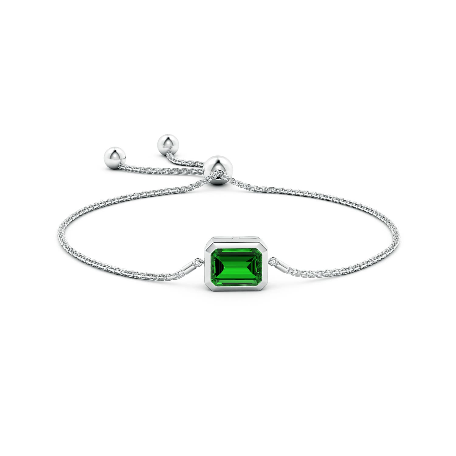 10x8mm Labgrown Lab-Grown Horizontally Set Emerald-Cut Emerald Bolo Bracelet in White Gold - side 3