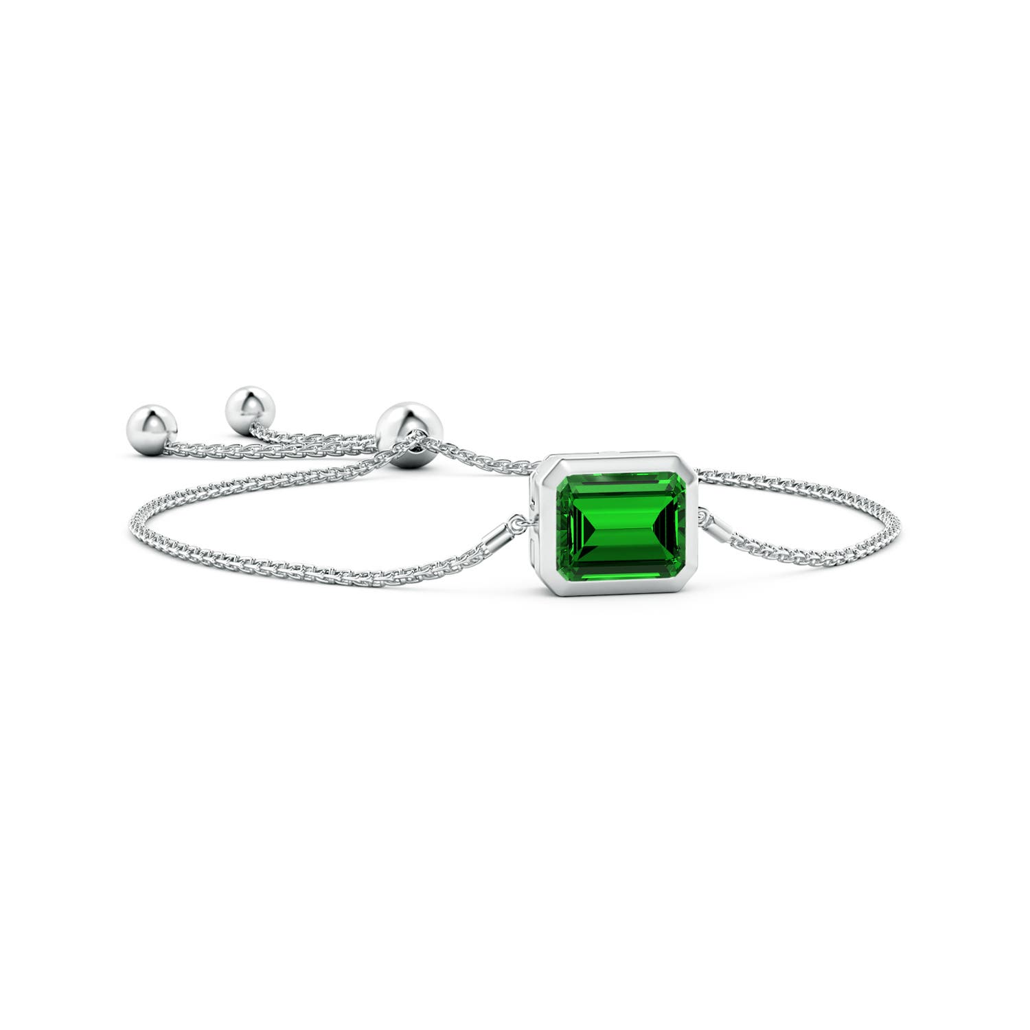 12x10mm Labgrown Lab-Grown Horizontally Set Emerald-Cut Emerald Bolo Bracelet in S999 Silver