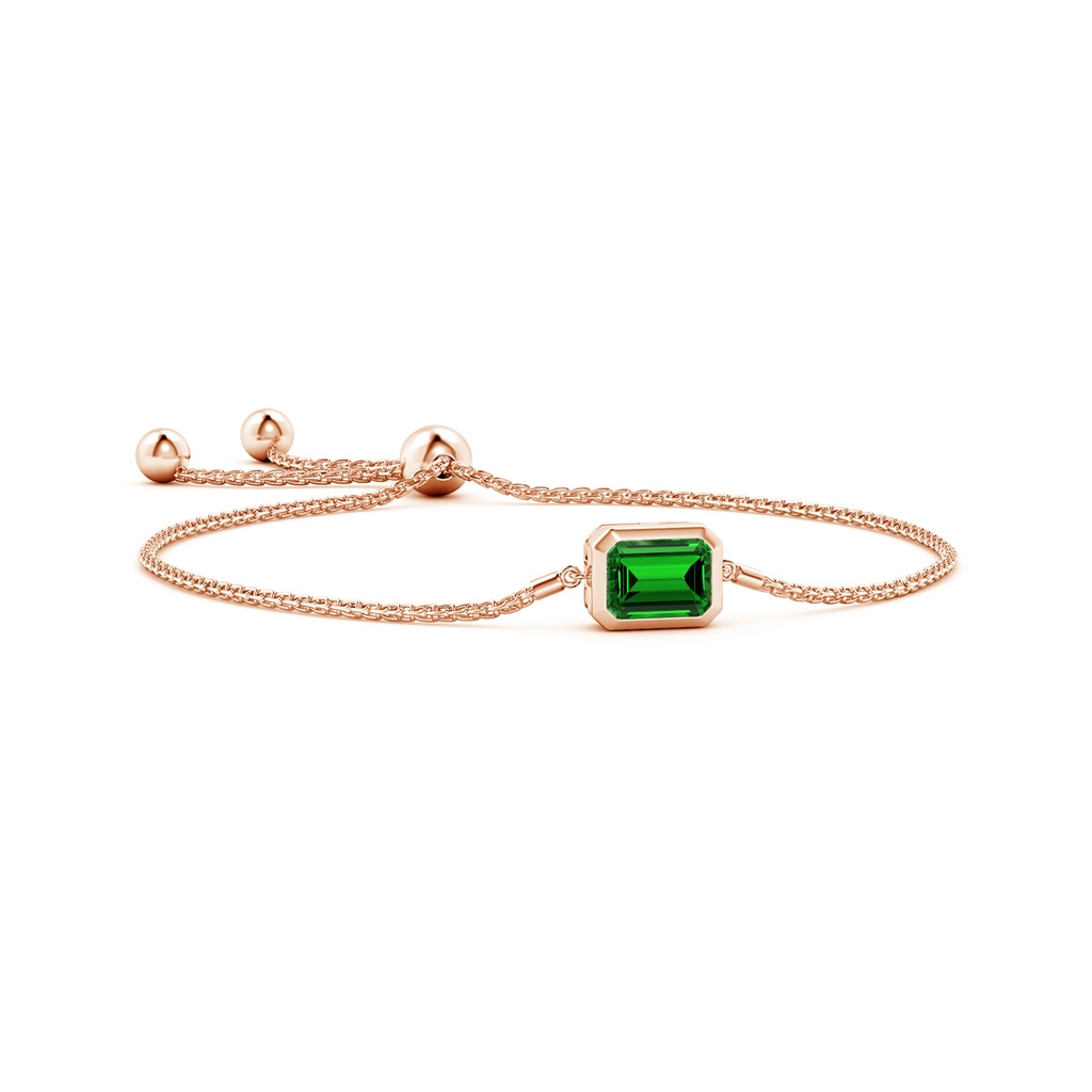 9x7mm Labgrown Lab-Grown Horizontally Set Emerald-Cut Emerald Bolo Bracelet in 9K Rose Gold