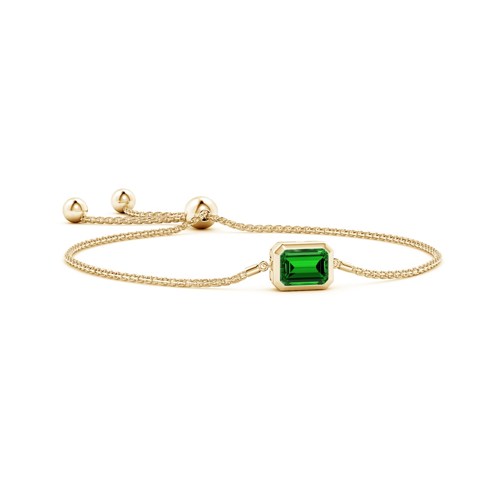9x7mm Labgrown Lab-Grown Horizontally Set Emerald-Cut Emerald Bolo Bracelet in Yellow Gold