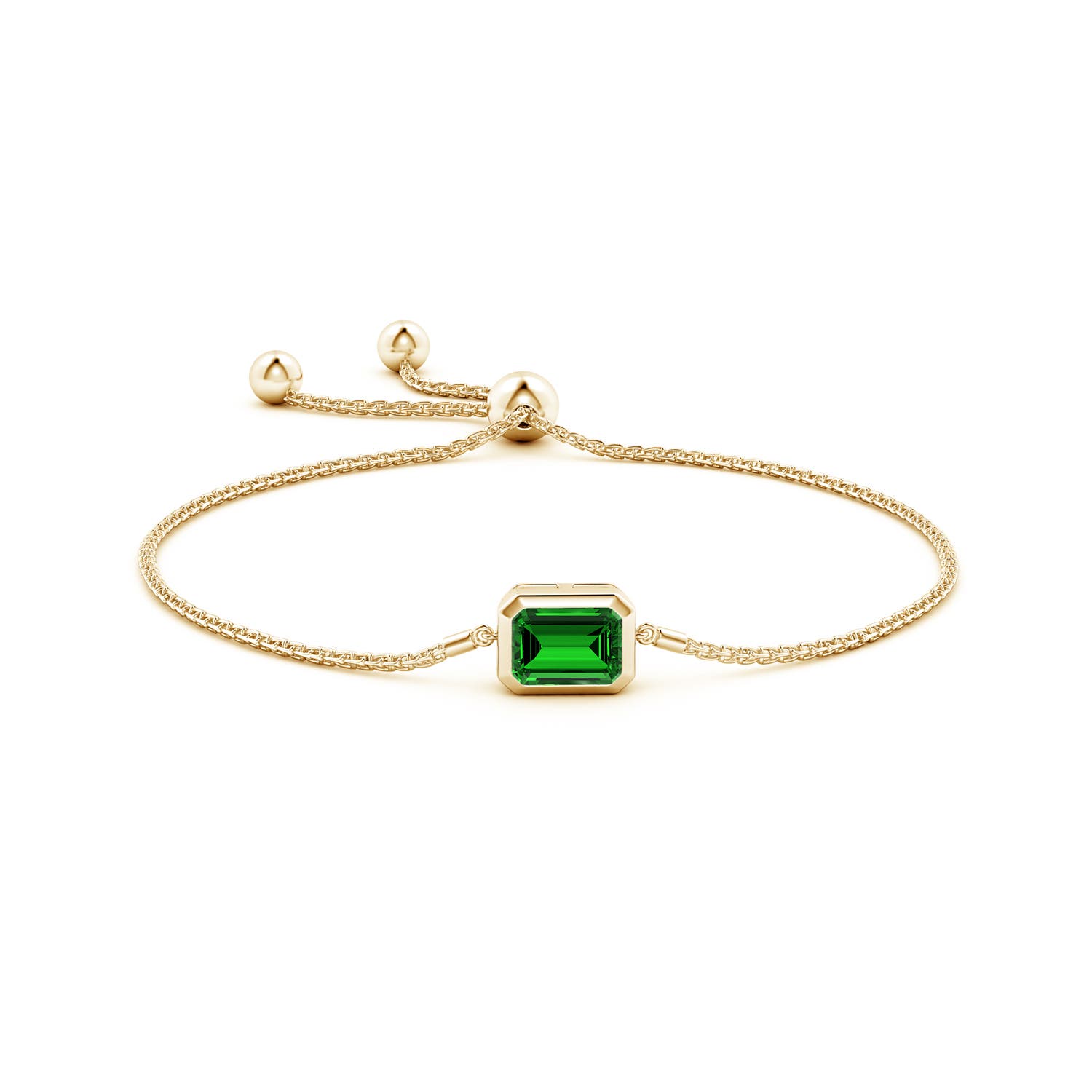 9x7mm Labgrown Lab-Grown Horizontally Set Emerald-Cut Emerald Bolo Bracelet in Yellow Gold - side 3