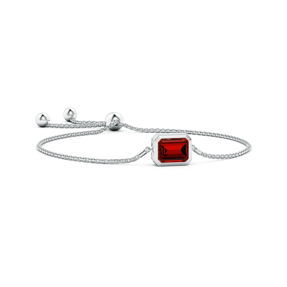 10x8mm Labgrown Lab-Grown Horizontally Set Emerald-Cut Ruby Bolo Bracelet in White Gold 