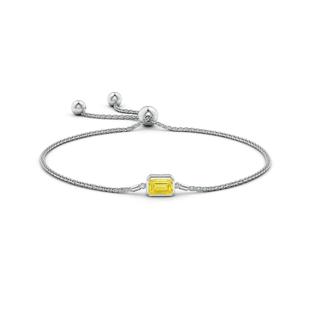 7x5mm Labgrown Horizontally Set Emerald-Cut Lab-Grown Fancy Intense Yellow Diamond Bolo Bracelet in White Gold - side 2