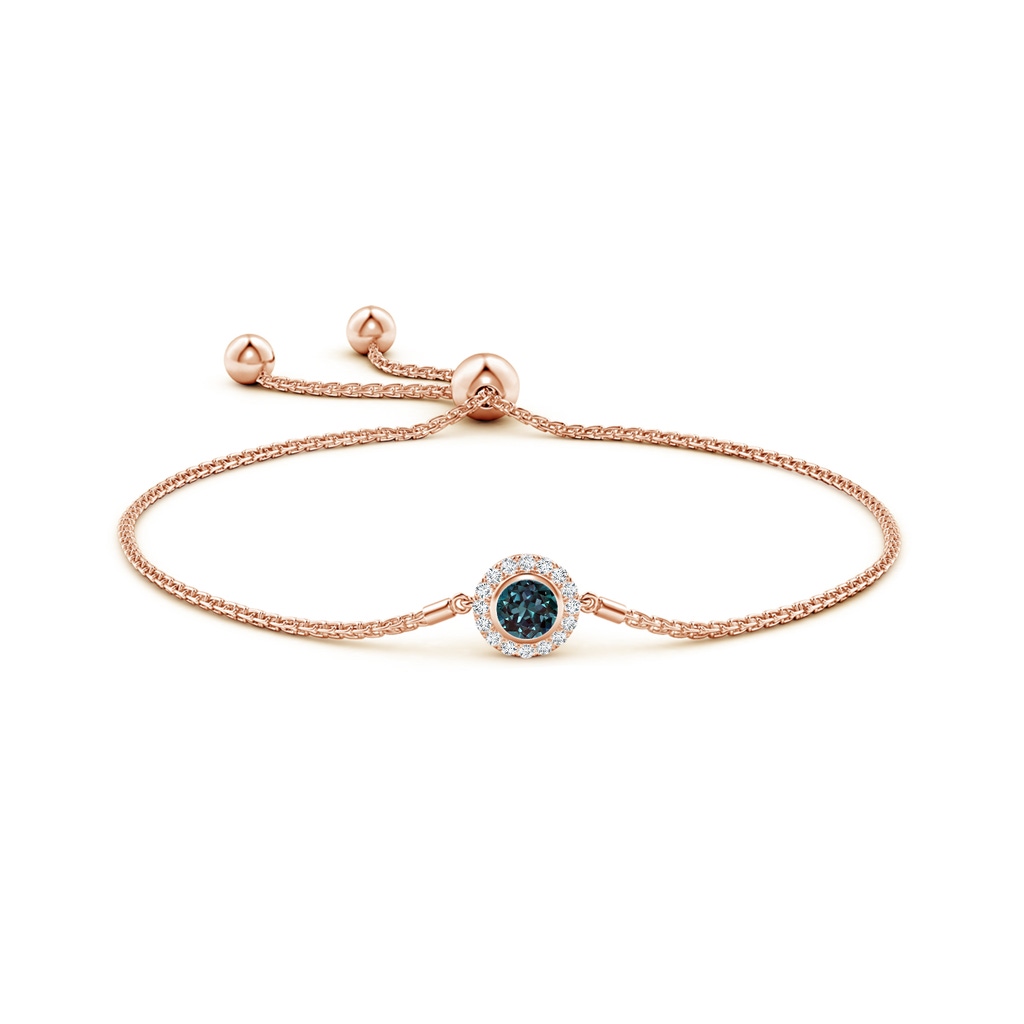 5mm Labgrown Bezel-Set Lab-Grown Alexandrite Bolo Bracelet with Diamond Halo in Rose Gold