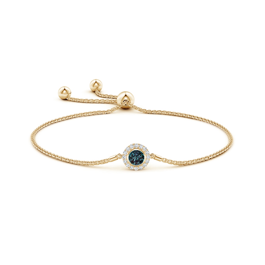 5mm Labgrown Bezel-Set Lab-Grown Alexandrite Bolo Bracelet with Diamond Halo in Yellow Gold