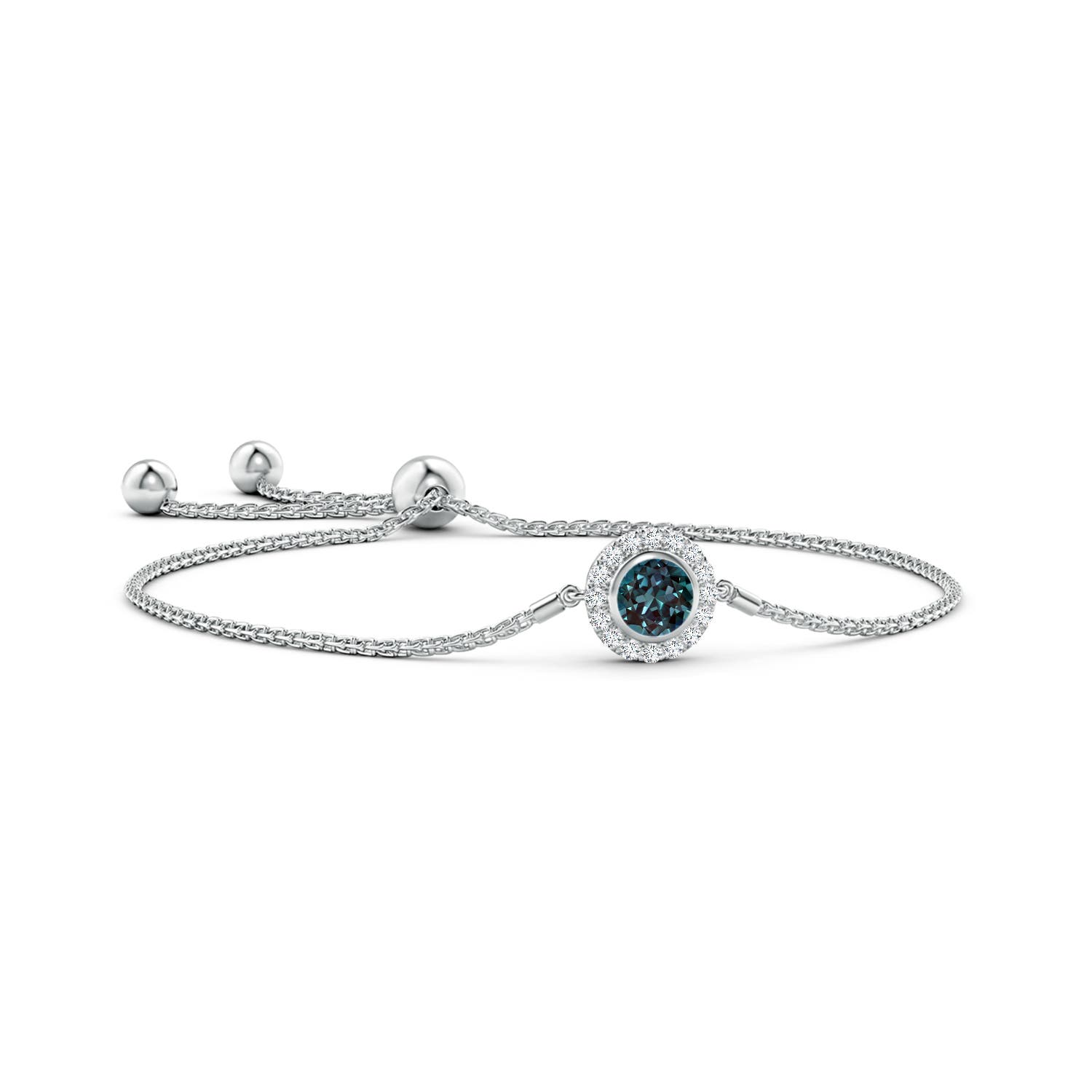 6mm Labgrown Bezel-Set Lab-Grown Alexandrite Bolo Bracelet with Diamond Halo in White Gold - side 3