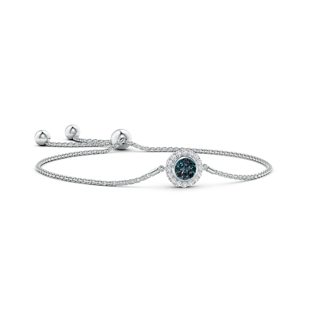 6mm Labgrown Bezel-Set Lab-Grown Alexandrite Bolo Bracelet with Diamond Halo in White Gold - side 3