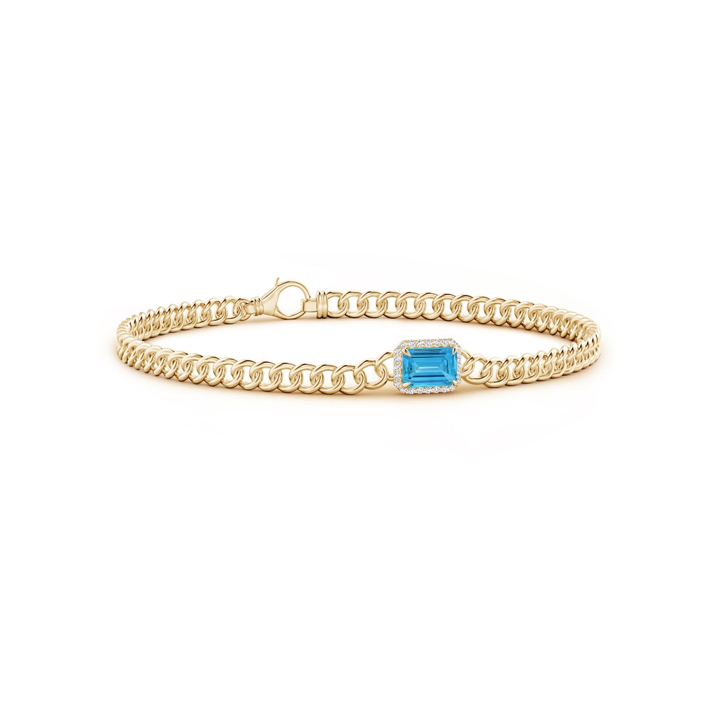 6x4mm Labgrown Emerald-Cut Lab-Grown Fancy Intense Blue Diamond Bracelet with Halo in Yellow Gold