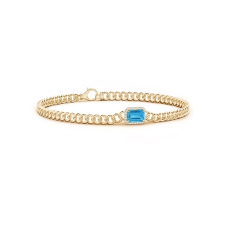 6x4mm Labgrown Emerald-Cut Lab-Grown Fancy Intense Blue Diamond Bracelet with Halo in Yellow Gold