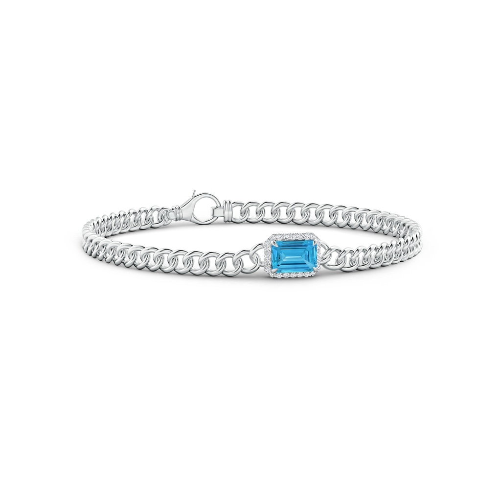 7x5mm Labgrown Emerald-Cut Lab-Grown Fancy Intense Blue Diamond Bracelet with Halo in White Gold