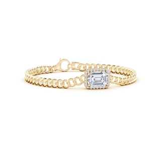 10x7.5mm FGVS Lab-Grown Emerald-Cut Diamond Bracelet with Halo in Yellow Gold