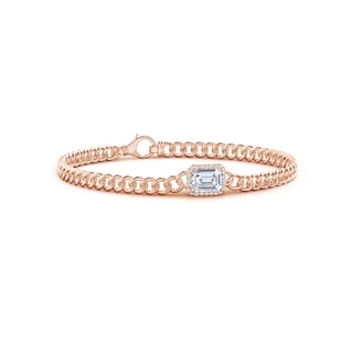 7x5mm FGVS Lab-Grown Emerald-Cut Diamond Bracelet with Halo in Rose Gold