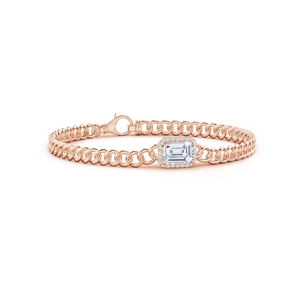 8x6mm FGVS Lab-Grown Emerald-Cut Diamond Bracelet with Halo in Rose Gold
