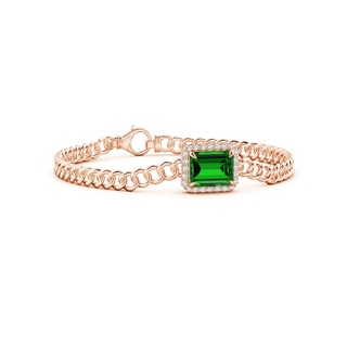 10x8mm Labgrown Lab-Grown Emerald-Cut Emerald Bracelet with Diamond Halo in Rose Gold