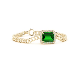 12x10mm Labgrown Lab-Grown Emerald-Cut Emerald Bracelet with Diamond Halo in 9K Yellow Gold