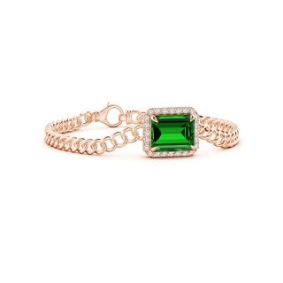 12x10mm Labgrown Lab-Grown Emerald-Cut Emerald Bracelet with Diamond Halo in Rose Gold