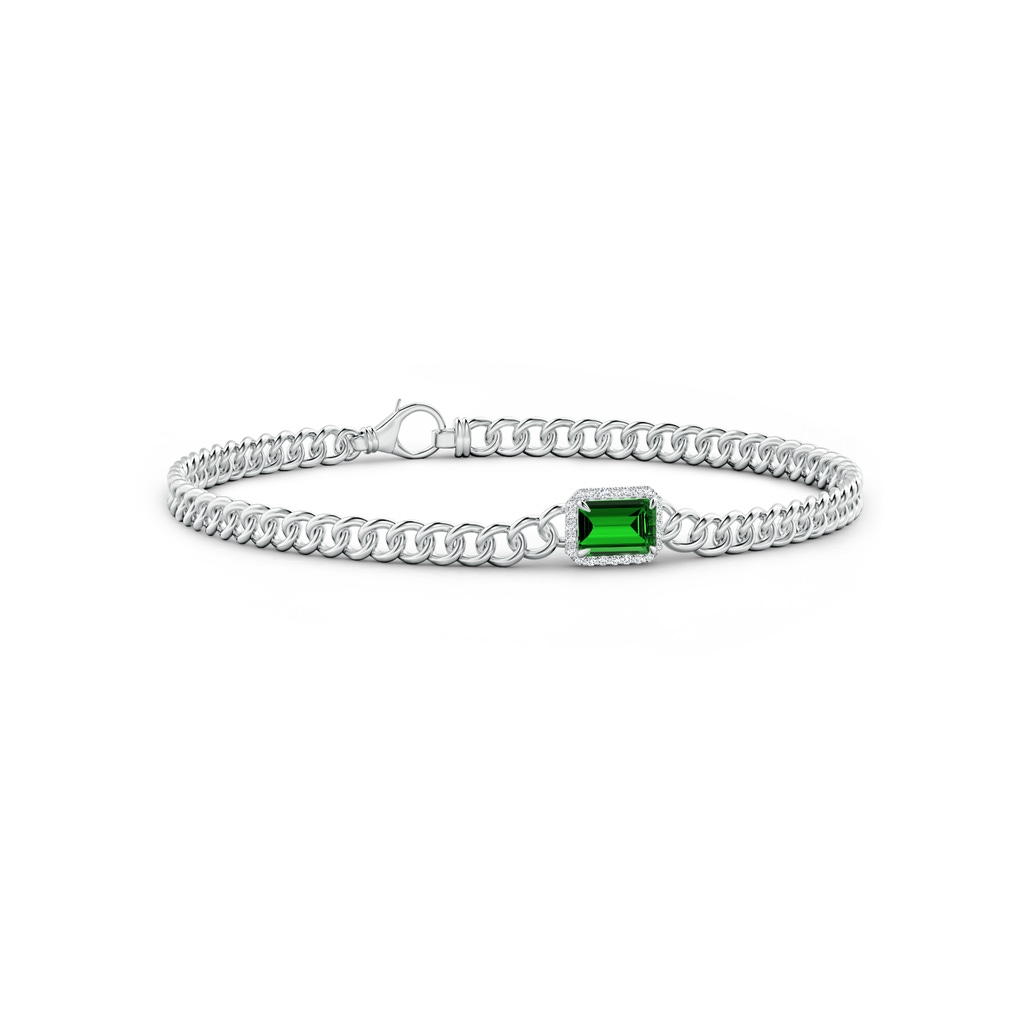 6x4mm Labgrown Lab-Grown Emerald-Cut Emerald Bracelet with Diamond Halo in White Gold