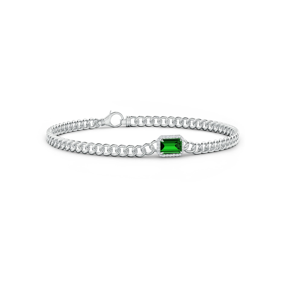 6x4mm Labgrown Lab-Grown Emerald-Cut Emerald Bracelet with Diamond Halo in White Gold 