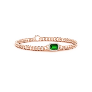 7x5mm Labgrown Lab-Grown Emerald-Cut Emerald Bracelet with Diamond Halo in Rose Gold