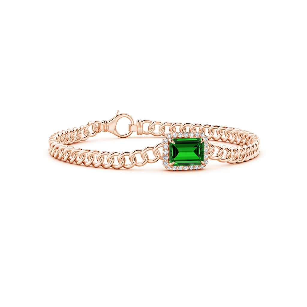 9x7mm Labgrown Lab-Grown Emerald-Cut Emerald Bracelet with Diamond Halo in 10K Rose Gold